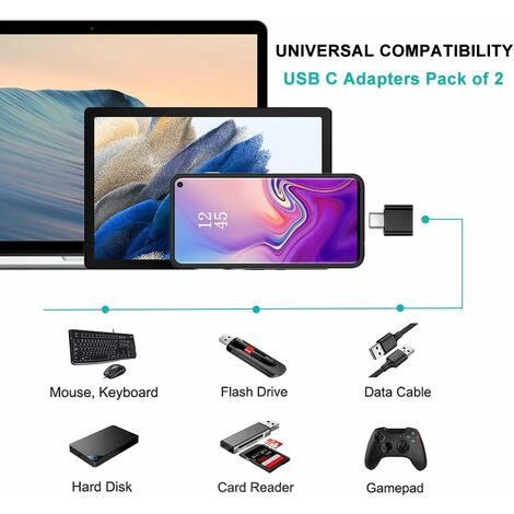 Adaptateur USB C vers USB (Lot de 2), Adaptateur USB Fem vers USB-C Mâle, Convertisseur Type C vers USB-A, Compatible avec MacBook, Téléphone USB-C et Plus (Noir et Argent)