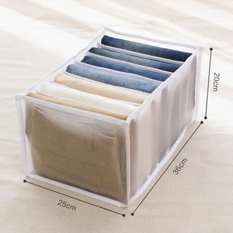 Tiroir boîte de rangement avec compartiment pour jeans, armoire, tiroir,  cloison en maille pour jeans, blanc, 7 grilles