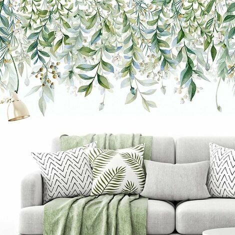 Autocollants muraux suspendus, feuilles tropicales, branches, vignes, plantes  vertes, papillon, décoration murale pour salon, chambre à