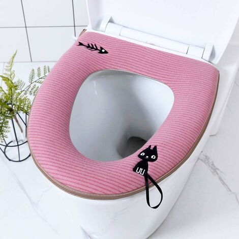 Mousse A Plouf Toilette Coussin de siège de Toilette Chaud Coussin de  Toilette de Salle de Bain avec poignée Accessoires de Coussin de Toilette  Lavable Accessoire Toilette WC (Color : Pink) 