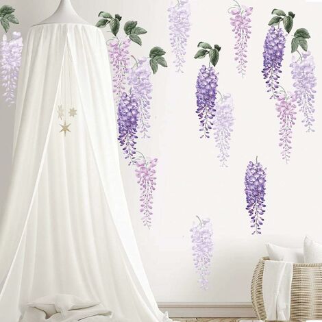 Stickers Muraux Violet Glycine Fleur Autocollant Mural Pendaison Vigne  Plante Décoration Murale Chambre Fille Salon Bureau