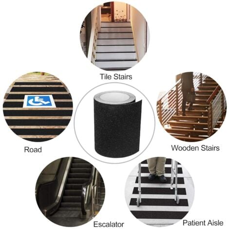 Bande Antidérapante Adhésive pour Escaliers, Friction, Abrasif pour les Sécurité, Escabeau, Intérieur, Extérieur, Haute Traction, 15CM x 5M, Noir