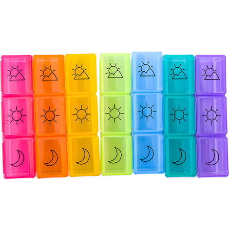 Pilulier Semainier Français - 14 Compartiments (matin/soir) - Multicolore - Neuf En Plastique