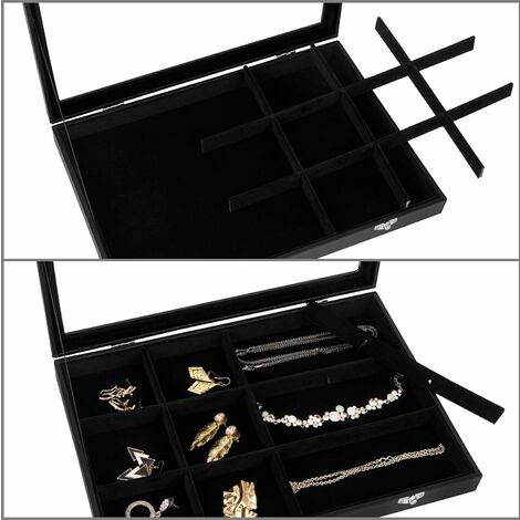 Presentoir bijoux plateau à 12 compartiments en velours