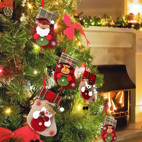 Lot De 3 Chaussettes De Noël à Suspendre - Rouge Gris Pour Enfants - Décoration Cheminée Et Sapin