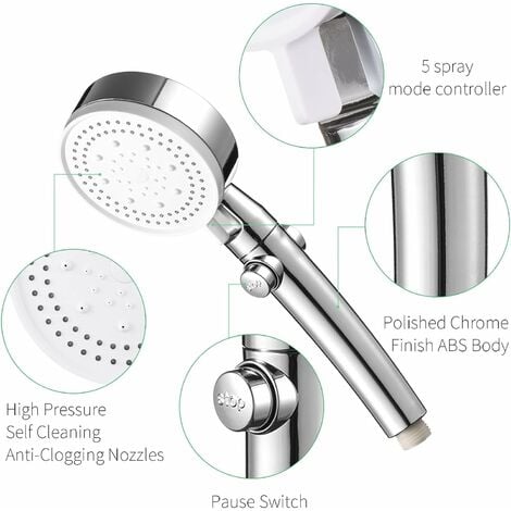 Pommeau de douche à économie d'eau - Chrome - 5 modes de pulvérisation