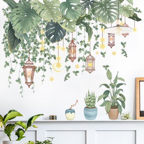 Stickers muraux plantes décoratives style aquarelle vert