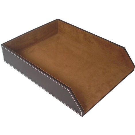1pc brun Plateau de papier A4 en cuir Bureau d'affaires superposé