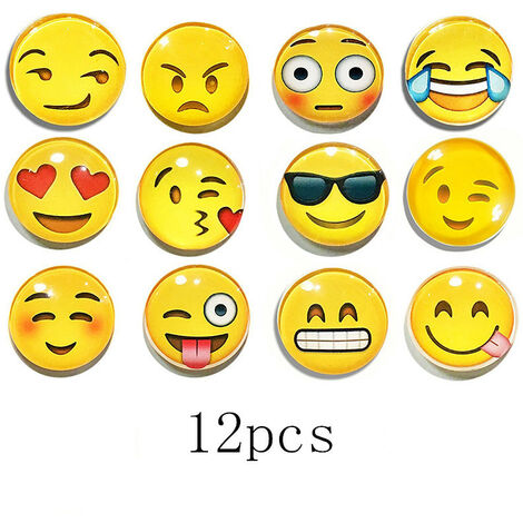12 Aimants Décoratifs Smiley – Multicolores – Pour Frigo, Tableau Blanc, Bureau – Design Souriant Et Gai