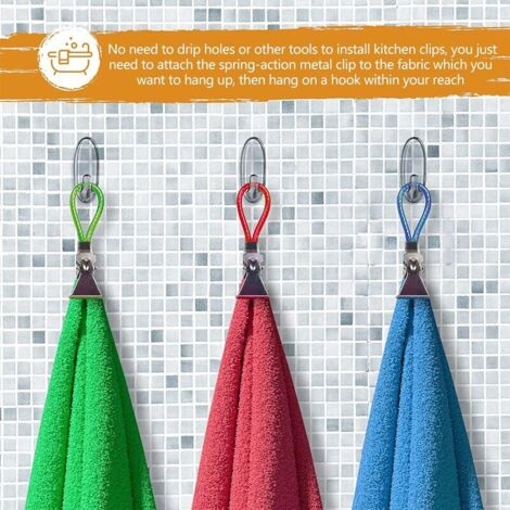 20 Accroche-torchons Cuisine - Corde Coton Et Clip Métal Pour Serviettes, Torchons Et Essuie-mains