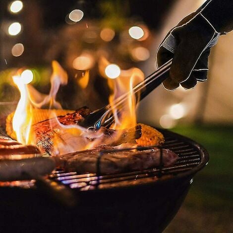 Gants résistants à la chaleur extrême et au feu cuir avec coutures en  kevlar pour cheminée, cuisinière, four, gril, soudure, barbecue
