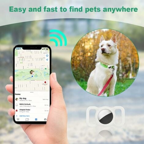 AirTag Chien Porte-Collier, Lot de 2 Air Tag Chat Étui GPS, Animal Tracker  Coque Anti-perte Compatible avec Apple Item Finder,Silicone Housse de