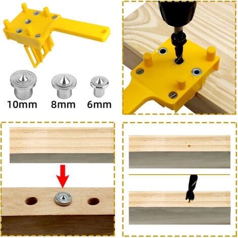 Lot de 15 pièces Gabarit de percage tourillon, Guide de perçage chevilles  bois avec butée parallèle, Kit de gabarit de goujonnage avec centreur  tourillon 6 mm/8 mm /10mm (jaune) : : Bricolage