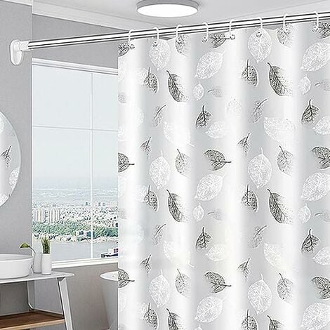 Barre de douche à tension sans percage avec rideau de douche 180x200cm  tissu imperméable blanc avec crochets - lot 2 articles CS020 - Conforama