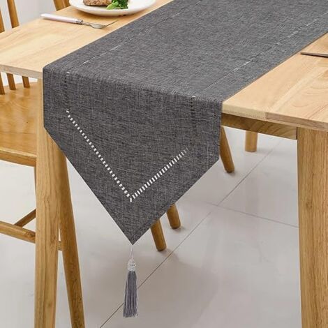 1pc Chemin de Table Lin Gris 32 x 180 cm, Chemin de Table de Haute Qualité, Chemin de Table Uni, Moderne, Facile d'entretien pour Table à Manger, Table Basse, Restaurant, Décoration