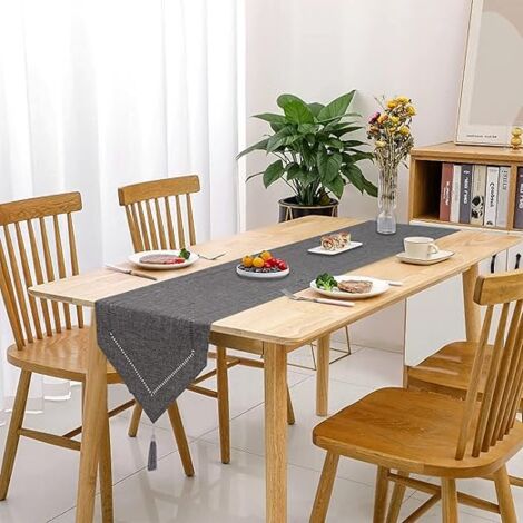 1pc Chemin de Table Lin Gris 32 x 180 cm, Chemin de Table de Haute Qualité, Chemin de Table Uni, Moderne, Facile d'entretien pour Table à Manger, Table Basse, Restaurant, Décoration