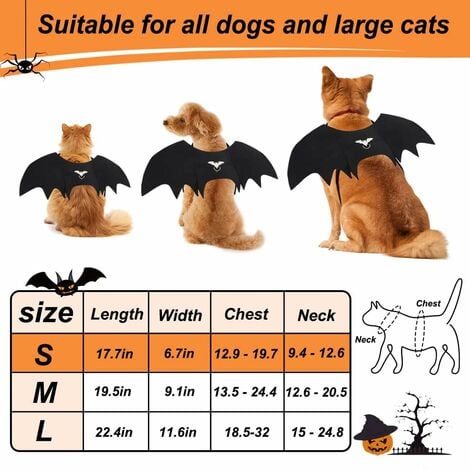 S) Ailes de chauve-souris de chat, costume d'Halloween pour chat