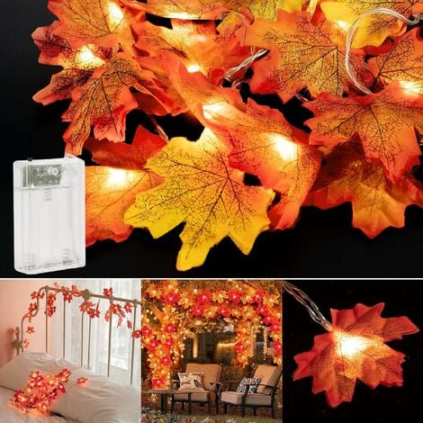 Guirlande lumineuse en forme de feuille d'érable, 4,5 m, 30 LED, décoration  d'automne