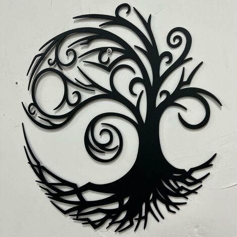 Déco murale arbre de vie et oiseaux cercle en métal noir 45 cm