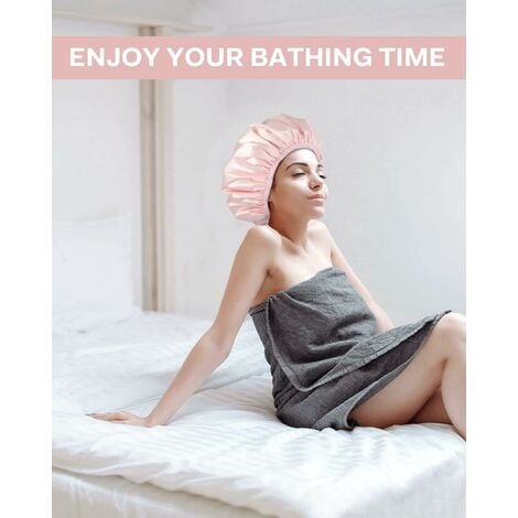 Rose) Bonnet de douche, bonnet de douche triple couche pour femme, bonnet  de bain imperméable réutilisable