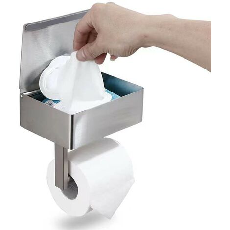 Porte-papier toilette argenté avec étagères - Distributeur de