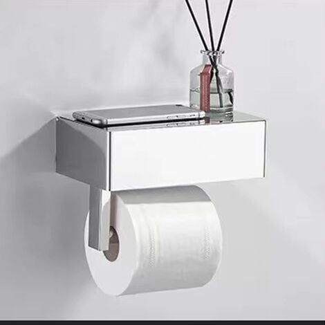 Porte-papier toilette argenté avec étagères - Distributeur de