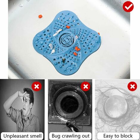 Bouchon D’évacuation En Silicone Bleu – Filtre à Cheveux Pour Douche, évier, Baignoire