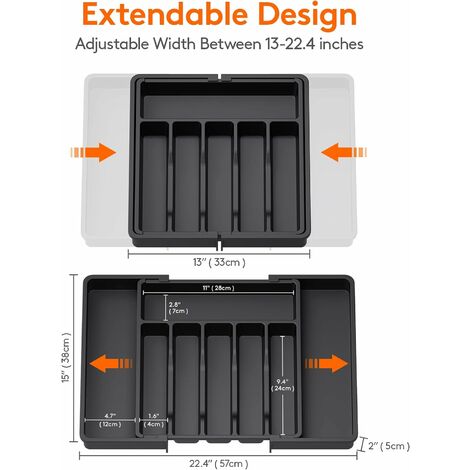 1pc Noir Range Couverts, Plateau d'Ustensiles Extensible pour Tiroir,  Organisateur de Tiroir Réglable pour la