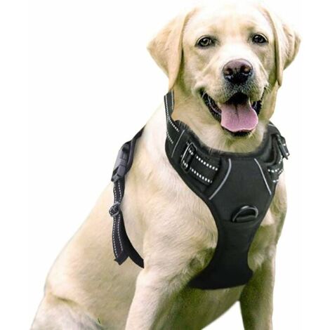 Noir L Harnais Chien Anti Traction, Arnet pour Chien Facile à Mettre Harnais Réfléchissant Réglable avec Attache Devant Harnais pour Chien Moyen