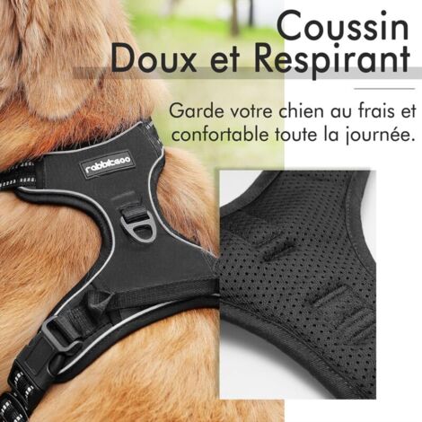 Noir L Harnais Chien Anti Traction, Arnet pour Chien Facile à Mettre Harnais Réfléchissant Réglable avec Attache Devant Harnais pour Chien Moyen