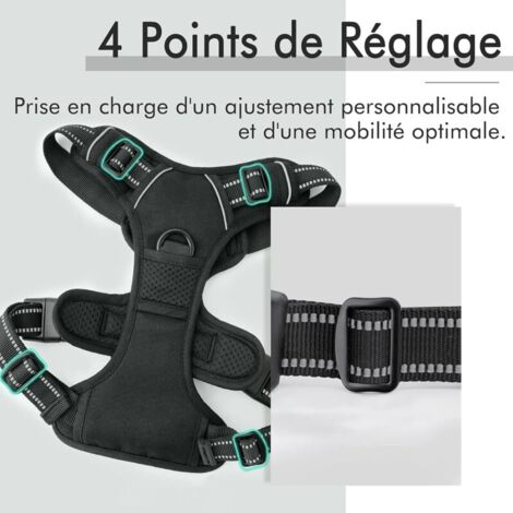 Noir L Harnais Chien Anti Traction, Arnet pour Chien Facile à Mettre Harnais Réfléchissant Réglable avec Attache Devant Harnais pour Chien Moyen