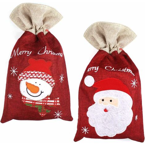 6 Sac Bouteille Noel En Toile De Jute - Emballage Cadeau