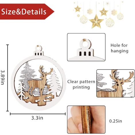 Ornements d'arbre de Noël au pays des merveilles d'hiver – Paquet de 6 ornements de Noël en bois pour décorations d'arbre de Noël d'hiver, motifs aléatoires