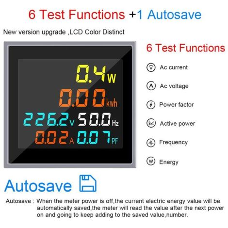 Compteur Numérique AC - Mesure Tension (50-300V), Courant, Puissance (Wattmètre)