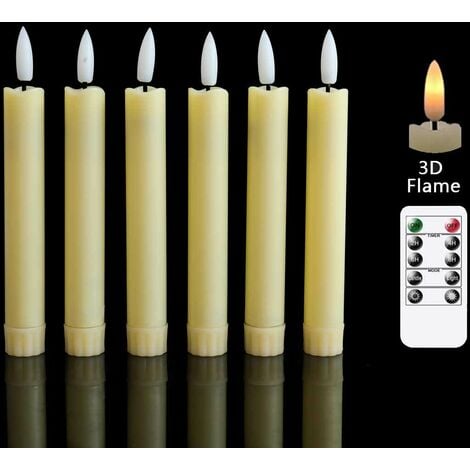 Lot de 6 bougies coniques sans flamme vacillantes avec télécommande à 10  touches, fonctionne avec piles, mèche 3D, bougies de fenêtre en cire  véritable, décoration de Noël(2 x 24 cm) [Classe énergétiq