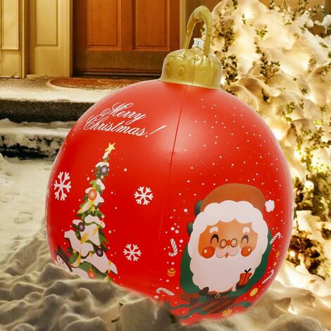 2x Géantes Boules De Noël Gonflables 60 Cm - Décorations Extérieures Rouge & Vert, Ornements PVC Festifs Pour Jardin, Porche, Cour Et Maison