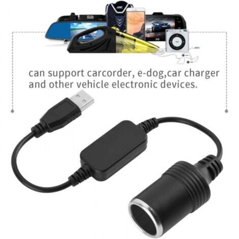 Convertisseur d'adaptateur d'allume-Cigare Port USB vers câble Adaptateur de convertisseur de Prise Allume-Cigare 12V pour enregistreur de conduite, chien électronique