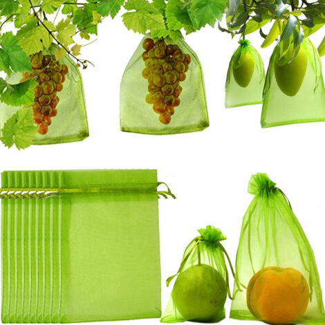 ZVD Sac Protection Fruits, Housse De Protection Pour Sac De Gaze Anti-Insectes Pour Fruits,Jardin Sac Organza Avec Cordon Contre Guêpe Drosophile Scarabées Oiseaux (10 * 15cm