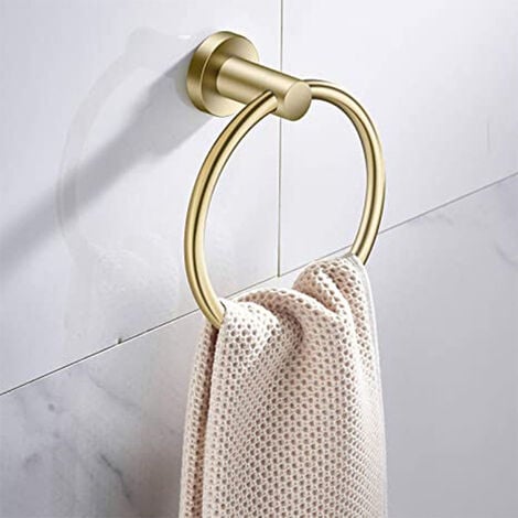 Anneau porte-serviettes doré brossé (diamètre 16 cm) porte-serviettes mural moderne en acier inoxydable