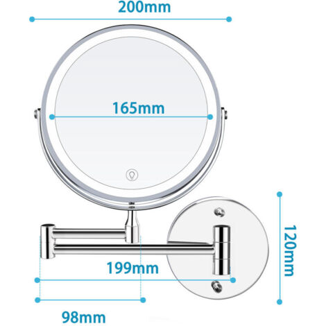 8 Pouces LED Miroirs Maquillage Mural Miroir Grossissant Lumineux, 1x