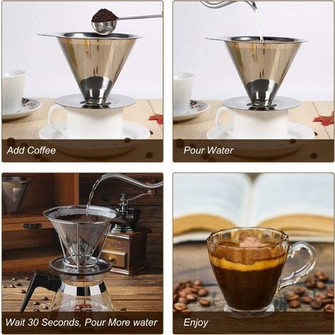 600 mesh) filtre à café permanent, filtre à café réutilisable en acier  inoxydable, porte-filtre à