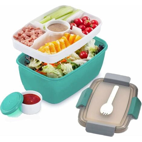 Boîte à bento pour adulte - Boîte à déjeuner à 2 niveaux avec compartiments  divisés - Boîte à salade à emporter durable - Sans BPA - Avec couverts -  Boîte à pain pour le travail/pique-nique