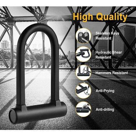 Antivol Vélo En U Renforcé 16 Mm Avec Câble 10 Mm X 1,2 M – Support De Montage Inclus – 3 Clés – Haute Sécurité Anti-vol