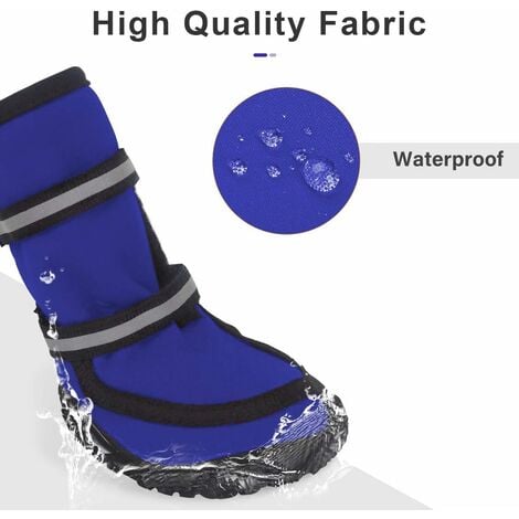 Bottes de Protection pour Chien Ensemble imperméable, Chaussures Chien antidérapantes avec Boucle adhésive Sangles réfléchissantes Chaussures Chiens Chaudes résistantes pour Les Chiens Bleu L