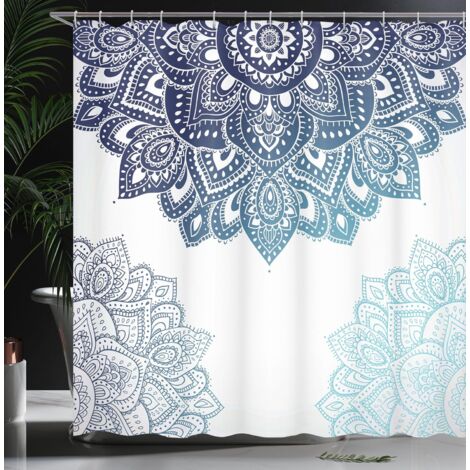 Rideau De Douche Mandala Fleurs De La Vie - 175x180 Cm - Polyester Noir Et Blanc