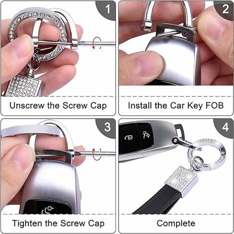 Porte-clés de voiture en cristal pour femme, porte-clés en cuir véritable  avec strass Bling