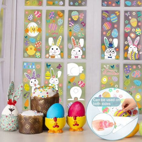 Autocollants pour fenêtres de Pâques, 9 autocollants décorations de Pâques  œufs de lapin de Pâques verre