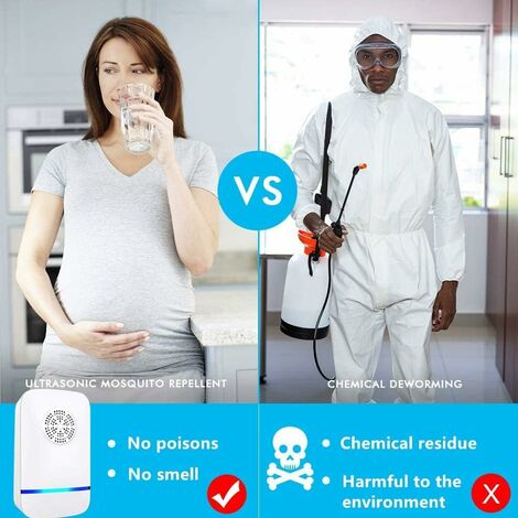 Répulsif antiparasitaire à ultrasons, anti-mouches d'intérieur électronique anti-insectes anti-araignées, rats, mites, fourmis, punaises de lit, puces, cafards, mouches, guêpes (lot de 2)