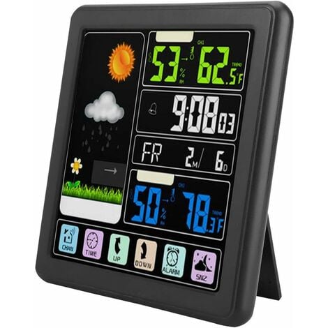 Thermomètre digital noir intérieur/extérieur - sans fil - avec horloge