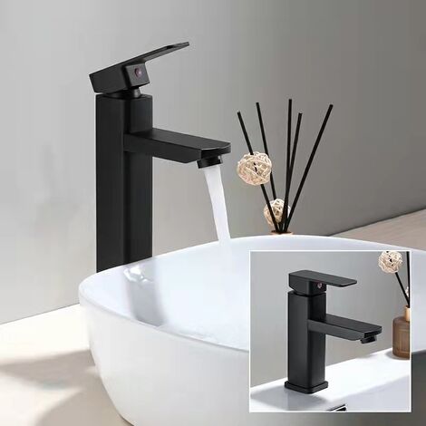 Robinet Lavabo Design Noir Moderne - Mitigeur Vasque Acier Inoxydable - Eau Chaude/froide - 50cm De Tuyau - Salle De Bain